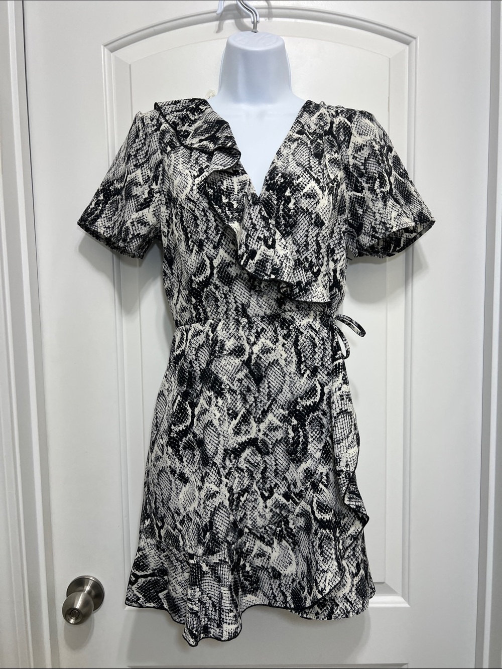 Speechless Black and White Snake Print Mini Wrap Dress